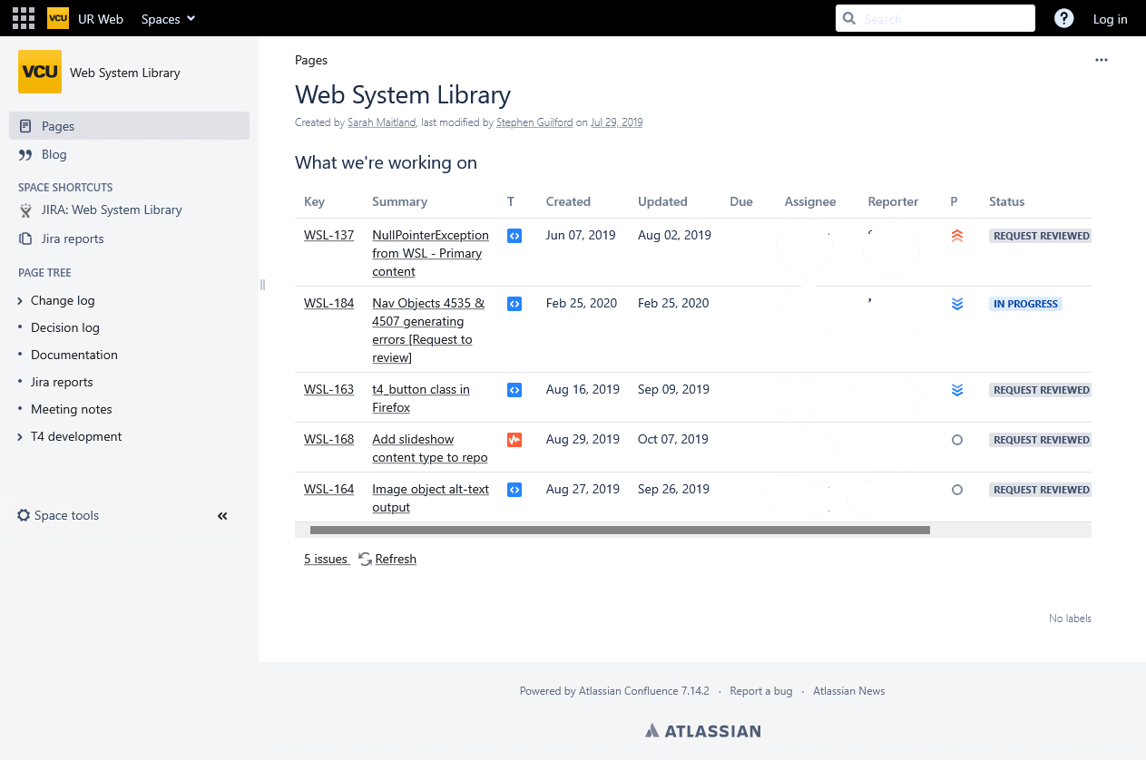 Web Systems Library Confluence knowledge base
