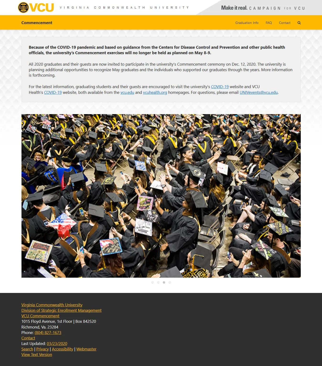 VCU Commencement home page