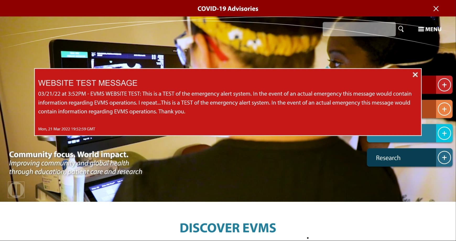 EVMS web alert system test message