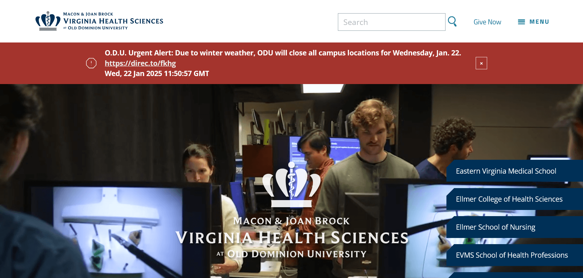 ODU alert message for weather closure on January 21, 2025