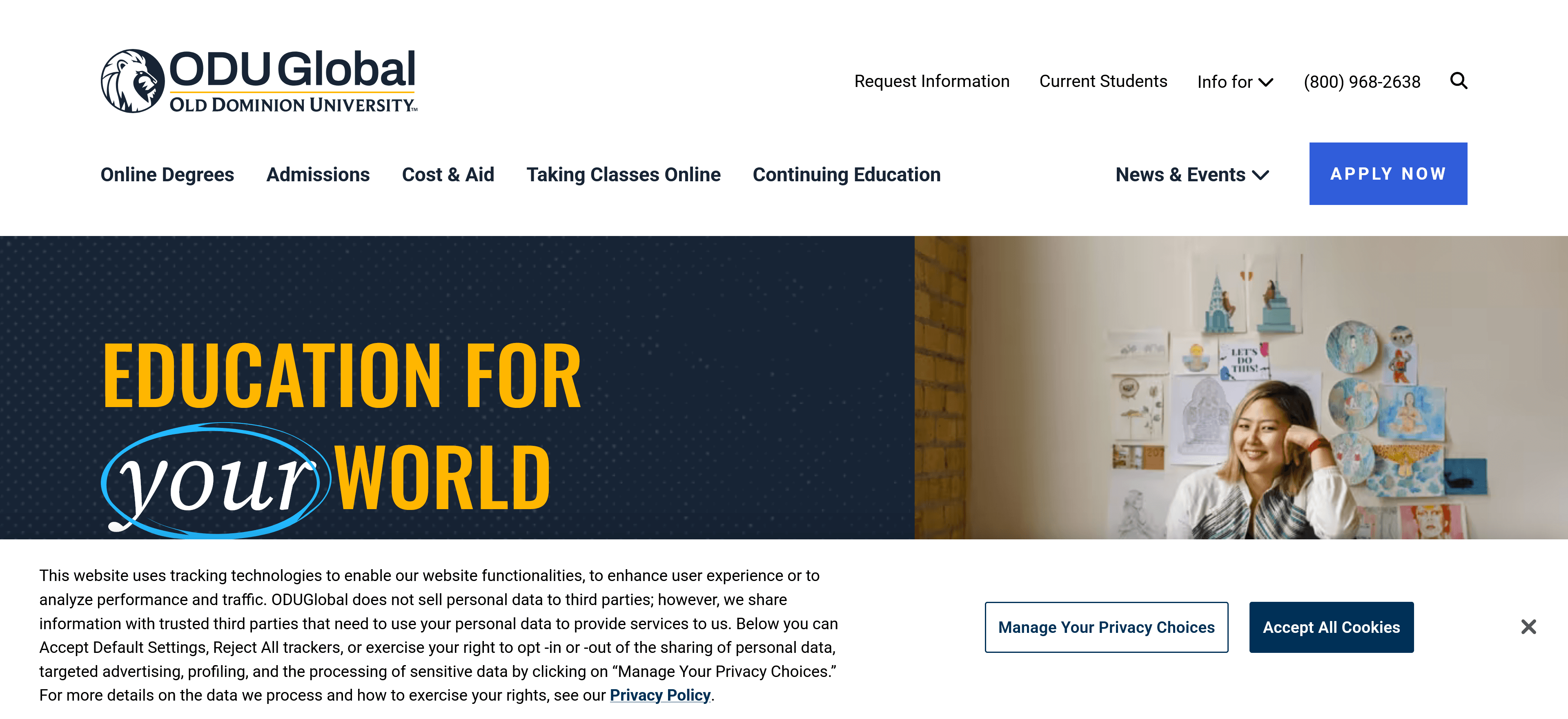 Cookie policy banner on ODUGlobal website